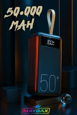Maybax 50.000 Mah Led Aydınlatmalı Taşıma Askı Hızlı Şarj Powerbank 4xUsb Micro,Lıghtnıng,Type-C Giriş