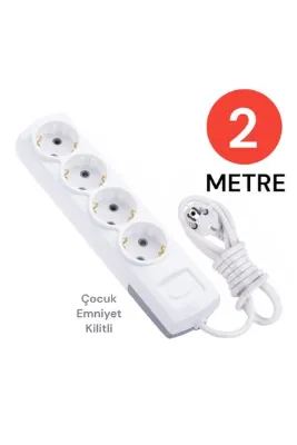 Tek-İş Grup Priz Topraklı 4 Lü 2 Metre Çocuk Korumalı Çoklu Priz Seyyar Ara Kablo Uzatma Kablosu