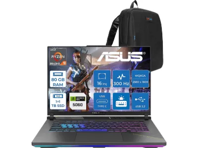 ASUS Rog Strix G16 G614PM RTX5060 WTS198F36 AMD Ryzen 9 8940HX 80 GB RAM 1 TB SSD 16 inç FreeDOS Laptop+Çanta Gri