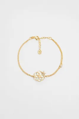 So CHIC... Yaşam Çiçeği 18 Ayar Sarı Altın Kaplama 19 Cm Gümüş Şans Bileklik