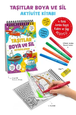 Taşıtlar - Boya ve Sil Aktivite Kitabı 3 + Yaş