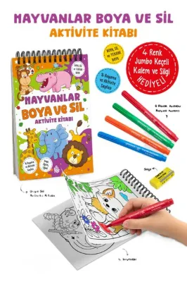 Hayvanlar - Boya ve Sil Aktivite Kitabı 3 + Yaş