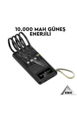 XİRA 10.000 Mah Güneş Enerjili Led Işıklı Powerbank Şarj Aleti 4x Usb Çıkışlı Mikro Tycp X-1001