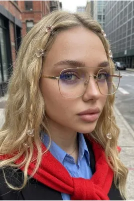 Chunky Frame Unısex Şeffaf Gold Çerçeveli Kare İmaj Gözlük