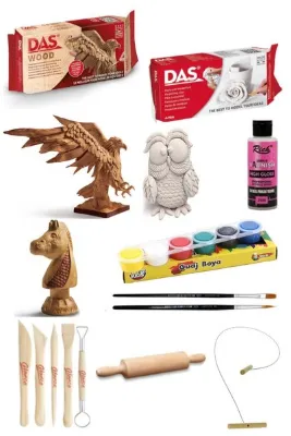 GLANCE DAS Wood 350 Gr Modelling clay Ahşap Modelleme DAS 500 GR Beyaz Ebeşuar kil Seti