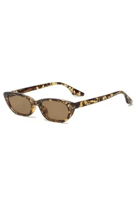 Toz Vintage Thin Leopar Desenli Kahverengi Cam Kemik Çerçeve Vintage Retro Güneş Gözlüğü