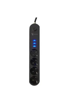 BUFFER® 4lü Siyah Anahtarlı 3 USB Li Akım Korumalı Topraklı Çocuk Korumalı Grup Priz 2 Metre