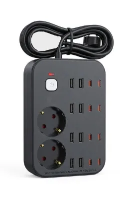 sonx 16'sı 1 Arada 4000W Akım Korumalı Priz - 8x Type-C & 8x USB-A Hızlı Şarj İstasyonu ve Masaüstü Çoklayıcı