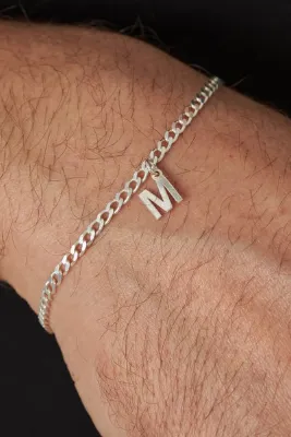 Ventino Silver Özel Harfli 3mm Gurmet 925 Ayar Gümüş Bileklik – Kişiselleştirilebilir ve Şık Tasarım Veh-1001