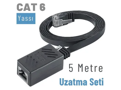 IRENIS 5m CAT6 Kablo Uzatma Seti Yassı Ethernet Kablo ve Ekleyici
