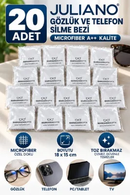 JULIANO 20 Adet Gözlük Ve Telefon Silme Bezi Microfiber A++ Kalite