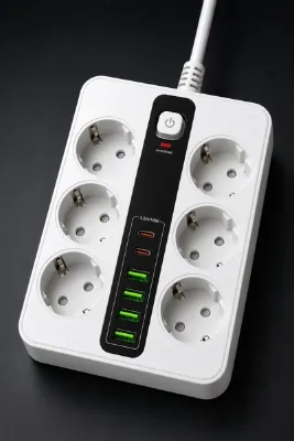 Aırstorr 6’lı Akım Korumalı Priz – 2 USB-C + 4 USB-A | 3500W 16A | 2 Metre Kablolu