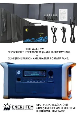 UAPOW GÜNEŞTEN ŞARJ + 1.8 Kw= 1800 W Sessiz Hibrit Jeneratör, Taşınabilir Güç Kaynağı,Powerbank