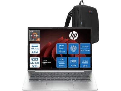 HP ProBook 4 G1AH 14 Radeon 740M CV0E6ATF12 AMD Ryzen 5 220 32 GB RAM 512 GB SSD 14 inç FreeDOS Laptop+Çanta Gümüş