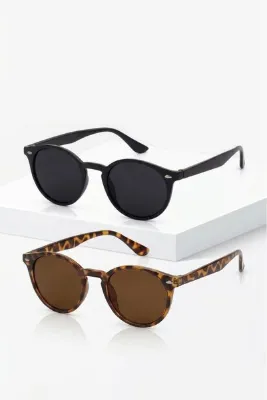 PROTCO Unisex Gözlük 2’li Set – Güneş Gözlüğü Siyah ve Leopar Çerçeveli Gözlük 1023