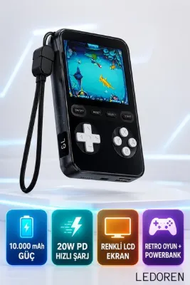 L'eDoren 10.000 mAh Retro Oyun Konsolu Powerbank 20W PD Hızlı Şarj LCD Ekran Type-C