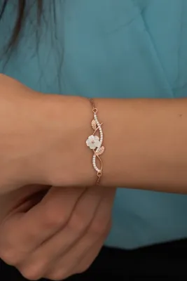 Nereze 925 Ayar Gümüş Zirkon Taşlı Manolya Çiçeği Bileklik
