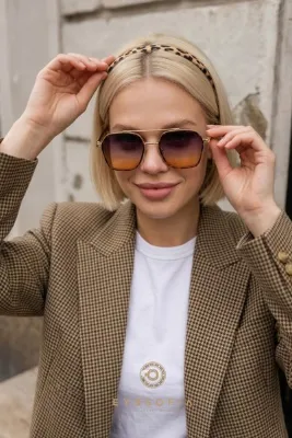 Eyesofia Ecş Unisex Uv400 Leopar Gold Çerçeveli Füme Sarı Cam Güneş Gözlüğü