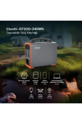 CTECHI GT200 240Wh Taşınabilir Güç Kaynağı Power Station Kamp Acil Durum Dış Mekan Şarj İstasyonu