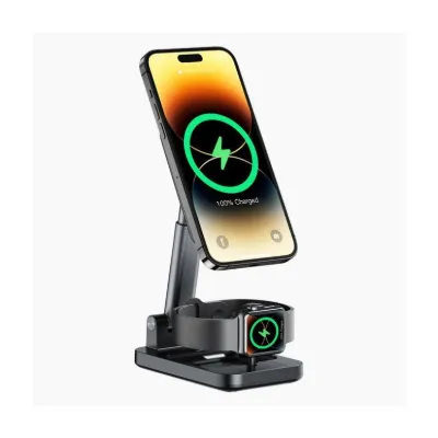 Keephone 3in1 Masaüstü Kablosuz Şarj Standı - Siyah