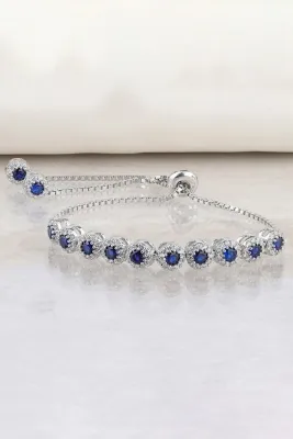 Else Silver 925 Ayar Gümüş Mavi Taşlı Asansörlü Bileklik