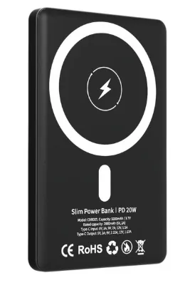 Fuchsia URR CDB005 5.000 mAh 20W Type-C 15W Kablosuz Şarj Magsafe UltraSlim PD Powerbank - Siyah
