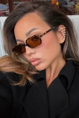 Eyesofia Oblamow Dikdörtgen Unisex Leopar Güneş Gözlük