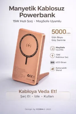 MO DOU 5000mAh MagSafe Powerbank 15W Kablosuz Şarj Type-C PD Hızlı Şarj Taşınabilir Standlı