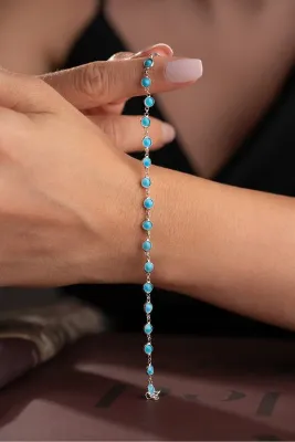 Silvano Jewelry 925 Ayar Gümüş Turkuaz Zirkon Taşlı Bileklik