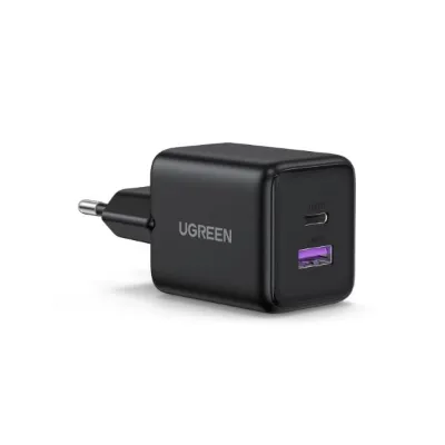 Ugreen 65014 30W GaN Hızlı Şarj Cihazı 2 Portlu, 1xUSB-A, 1xUSB-C Siyah