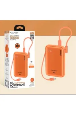 Fulltech FP47 10.000 mAh Powerbank Dijital Ekranlı Dahili Kablolu Özel Turuncu Renk