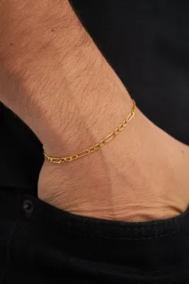 Ventino Silver 18K Altın Kaplama 3mm Figaro 925 Ayar Gümüş Zincir Bileklik Veb-5211