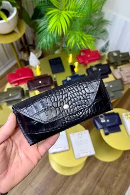 CüzCan Siyah Croco Hakiki Deri Gözlük Kılıfı