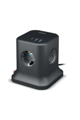 PIRAHNA Masaüstü, Akım Korumalı 3'lü Priz, 2 m Uzatma Kablosu, 2 USB / 1 Type-C Çıkışı, Yüksek ısıya Dayanır, Model:45665