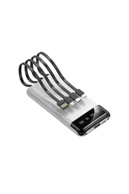 SPRANGE 10000 mAh Powerbank Kendinden 4 Kablolu Dijital Ekranlı 4 Çıkışlı Powerbank Koruma Kılıfı Hediyeli