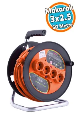 NZB Plastik Makaralı Seyyar IP20 4 Prizli Uzatma Kablosu 3x2.5 mm CCA Kablo 50 Metre Termal Sigorta