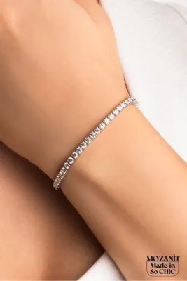 So CHIC... Mozanit Işığı 18 Ayar Beyaz Altın Kaplama 17 Cm Gümüş Bileklik
