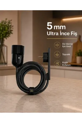 ORVİ prime 1.5 Metre Ultra İnce Fişli Tekli Uzatma Kablosu, Mobilya ve Beyaz Eşya Arkası İçin Yeni Nesil Tasarım
