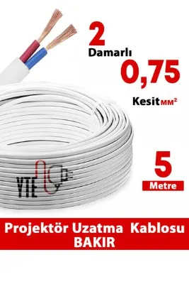 YTE Projektör Uzatma Kablosu 15 Metre 2x0.75 %100 Bakır Kablo