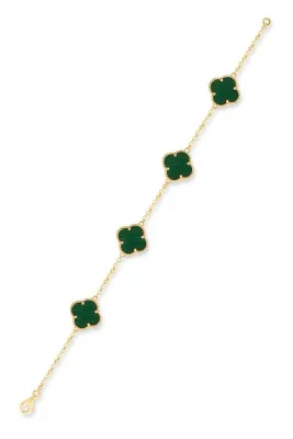 yare jewelry Yeşil Yonca Altın Kaplama Gümüş Bileklik