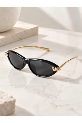 PİYESBOUTİQUE Liva Kadın Unisex UV400 Korumalı Cat Eye Kedi Göz Kemik Metal Kılıf Ve Silme Bezi Hediyeli Güneş Gözlüğü