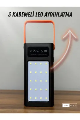 peakaks 50.000 mAh Parlak Led Işıklı 22.5w PD Hızlı Powerbank Trafo Gerçek 50.000 mAh