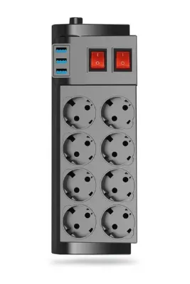 Enshall 2 Metre Uzatma Kablosu Çoklu Priz Termal Akım Korumalı 8'li Priz 3 Usb Li