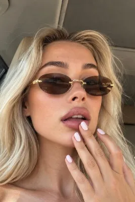 COOLANDBETTER MONRO Gold renk Metal Çerçevesiz Oval Kadın Güneş Gözlüğü UV400 koruma