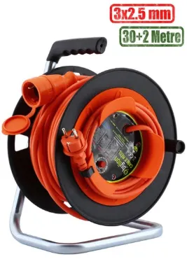 Bylion Makaralı Seyyar 3x2.5 mm CCA Kablo 30+2 Metre Kablo Uzatma Kablosu Çim Biçme Makinesi Uyumlu