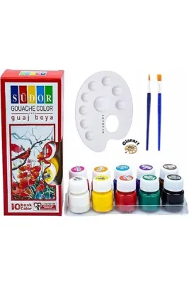 Glanart sentetik ipek fırçalı 10 renk guaj boya seti 10x20 ml