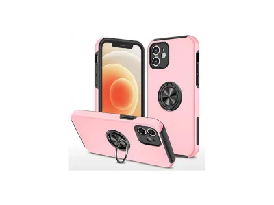 NEWFACE iPhone 12 Uyumlu Elit Yüzüklü Kapak Telefon Kılıfı Pembe