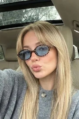 COOLANDBETTER Tr Miux Vers2 Leopar Mavi Oval Güneş Gözlüğü Kadın Modern Yeni Sezon