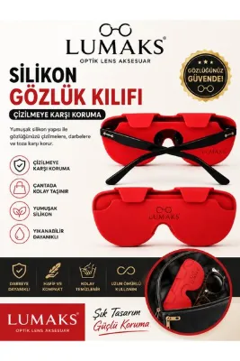 LUMAKS Silikon Gözlük Kabı - Darbeye Dayanıklı Esnek Gözlük Kılıfı | Su Geçirmez Koruyucu Gözlük Kutusu | Hafif Taşınabilir Gözlük Saklama Kabı Kırmızı