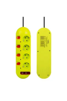 VEA Çift USB Li 4'lü 1.5 Metre Ayrı Anahtarlı Kablolu Açma Kapama Tuşlu Akım Göstergeli Grup Priz